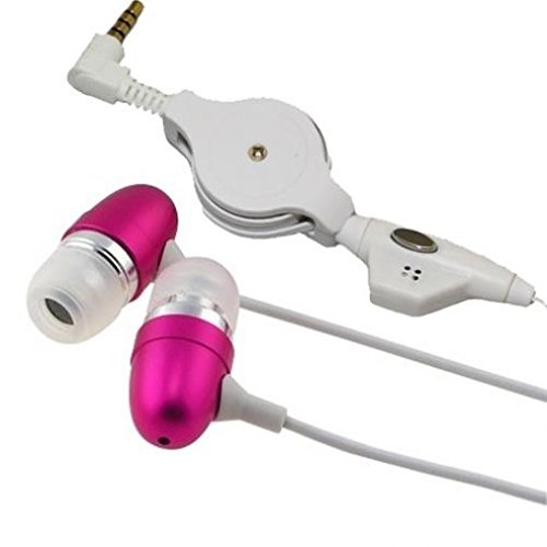 Pink Retractable Earbuds Handsfree Earphones Mic Metal Headphones Headset in-Ear Wired [3.5mm] for Verizon Samsung Galaxy J7 V (2018) - Verizon Samsung Galaxy Note 10.1