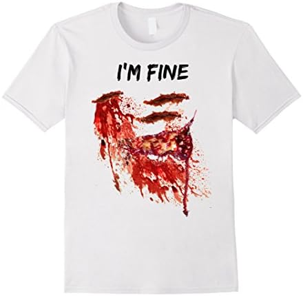 Mens I'M FINE Zombie Shirt - Bloody Zombie Shirt - Gag Gift Shirt 2XL White