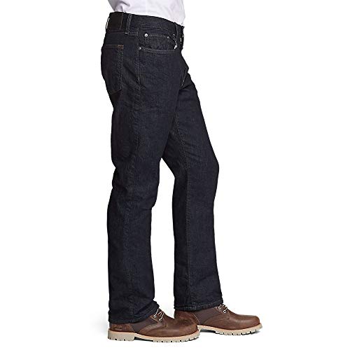 Eddie Bauer Men's FlannelLined Flex Jeans Straight Fit, Deep Rinse