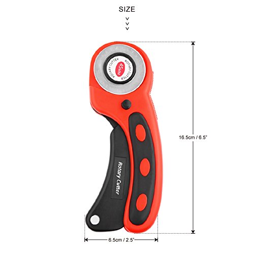 Powstro Rotary Cutter Set 45mm Deluxe Handle Rotary Cutter Roller Knife Tool with 5 Spare Blades for Craft Papter Leather Fabric Vinyl (Red)