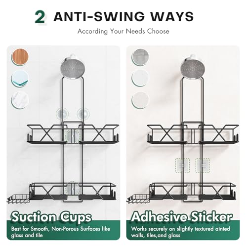 Upgraded Hanging Shower Caddy for Handheld Shower Heads,Adjustable Height Extra Long Bathroom Shower Organizer Hanger Rack with Hooks,Soap Holder