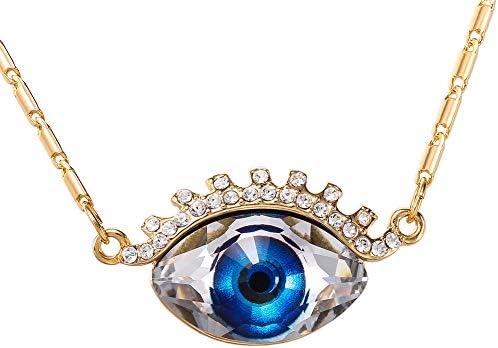 Enfianced 14K Gold Plated Blue Evil Eye and Good Luck Necklace with Big Austrian Crytal