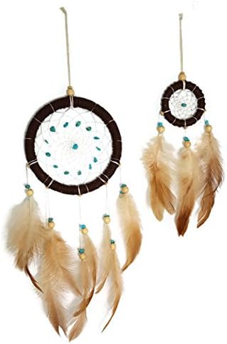 APECTO Handmade Traditional Dream Catcher Circular Net with Feathers Wall Hanging Decor Ornament Craft 5" Diameter 16.5" Long Approx, Brown (DMY1)