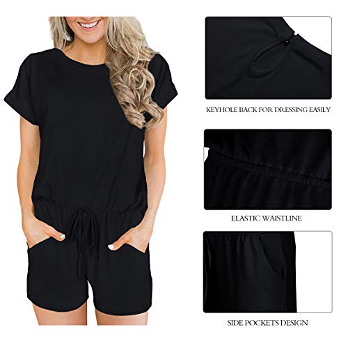 Stylish Womens Jumpsuits and Rompers Plus Size with Elastic Waist Pockets Black XL
