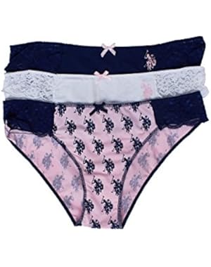 Women's 3 Pack Lace Trim Hi-Cut Brief Panties Set