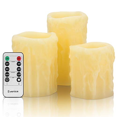 Cream Flickering Flameless Unscented LED Candles with Realistic Melted Wax Drip for Decoration (Set of 3)