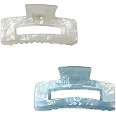 ZHOUMEIWENSP 2pcs Large Hair Claw Clips for Thick Hair, Tortoise Hair Clips, Acrylic Celluloid French Butterfly Jaw Clips, Strong Hold for Women (white&blue)