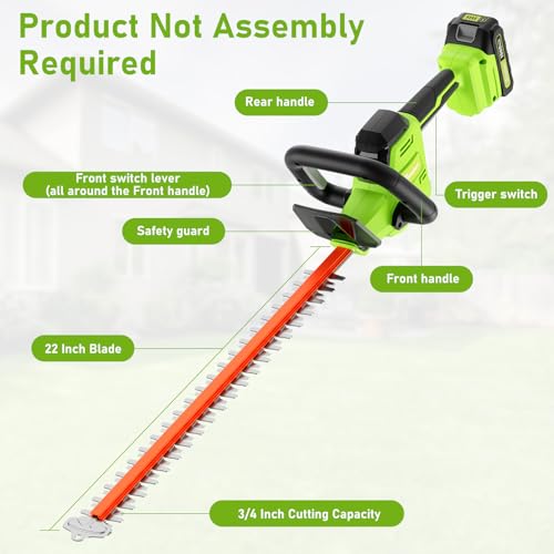 SUNCHERS 20V Max Hedge Trimmer Cordless, 22 Inch Tree Trimmer with 2 photo 10