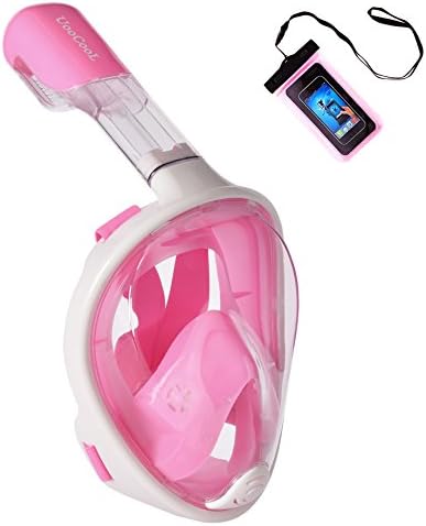 UooCooL 180° Full Face Snorkel Mask- Panoramic view Snorkeling Mask For Adults And Kids, Breathe freely With Anti Fog And Anti Leak Design, See More with a Larger Viewing Area(Pink, S/M)