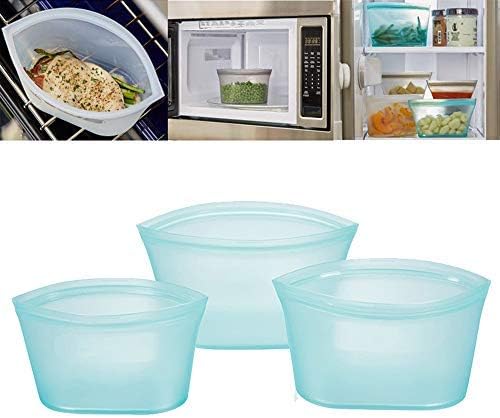 3 Pcs Reusable Silicone Food Storage Bags, Stand Up Open Zip Shut Leakproof Airtight Silicone Bag for Freezer Storage and Cooking, Eco Friendly and BPA Free