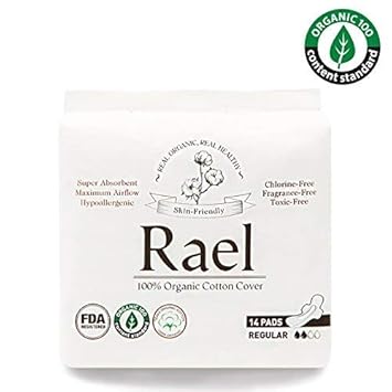 Rael Compresas 100% algodón ecológico, regular ultrafinas con alas