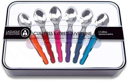 Laguiole Evolution® - Set of 6 Stainless Steel Espresso Spoons - Gift Box - Small Special Spoons with Multicoloured Handle - Teaspoon Set