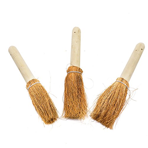 Buorsa 3 PCS Kitchen Natural Coconut Palm Brush Cleaning Brush Cleaning Whisk With Wooden Handles - Thumbnail 4