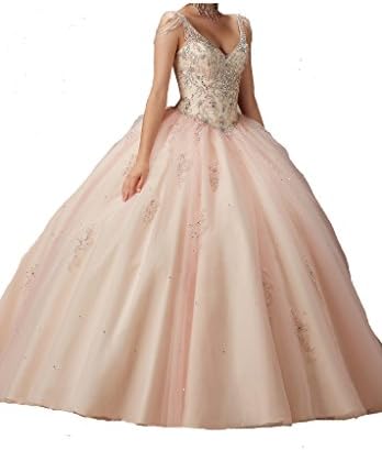 JinJia Women's Sweet 16 Beads V Neck Princess Long Quinceanera Dresses 10 US Champagne