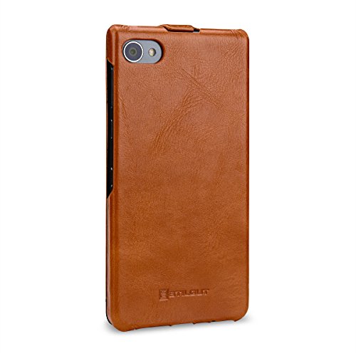StilGut BlackBerry Motion Case, Up-down Open Leather Case for BlackBerry Motion, Cognac Brown