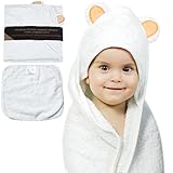 Organic Bamboo Hooded Baby Bath Towel By JoL’s Home – Soft & Luxurious Infant Bathrobe, Hypoallergenic & Anti-Bacterial Fabric, Adorable Bear Ears, Absorbent & Large Toddler Towel – BONUS Washcloth