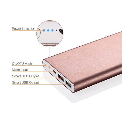 [Upgraded] Poweradd 2ND Gen Pilot 2GS 10000mAh Portable Charger External Battery Pack with Smart Charge for iPhone, Ipad, Samsung Galaxy, Smartphones and Tablets - Rose Gold
