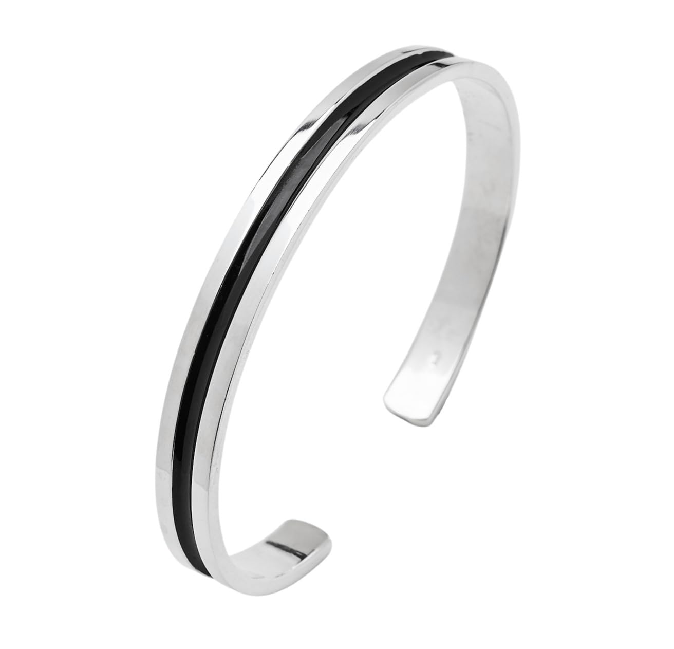 TreasureBayHandmade Men's Solid 925 Sterling Silver Bangle, 7mm Single Line Silver Cuff Bangle Bracelet for Men