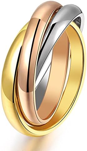 Women's 316L Stainless Steel Tone Interlocked Rolling Wedding Band Rings,Tri color:Gold,Silver,Rose
