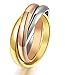 BBX JEWELRY Women's 316L Stainless Steel Tone Interlocked Rolling Wedding Band Rings,Tri color:Gold,Silver,Rose