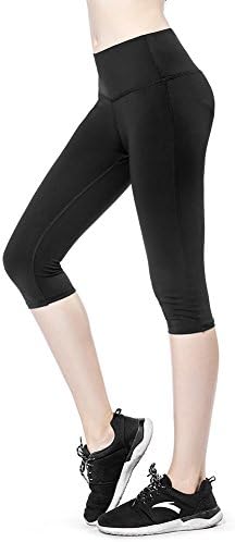 IBOWO Yoga Capris 22" High Waist Pants Tummy Contorl Workout Leggings Tights for Women Non See-Through Fabric (L, Black 22.44 in)