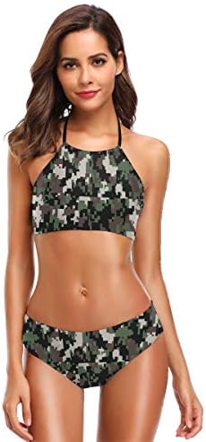 Pixelated Pattern Digital Effect Modern Conceptual Camouflage Texture Women's Beach Bikini 2 Piece Swimsuit