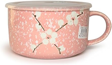 Microwavable Ceramic Noodle Bowl with Handle and Seal Fine Porcelain (Blossom)