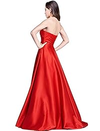 Ri Yun - Vestidos de novia para mujer, largos 2019, con abertura alta, sin tirantes, línea A, vestidos formales de noche con bolsillos