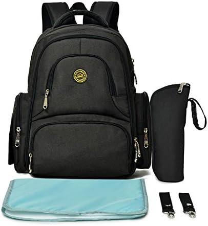Lightweight 16 Pockets Water-resistant Backpack Diaper Bag with Insulated Bottle Pockets and Changing Mat Black