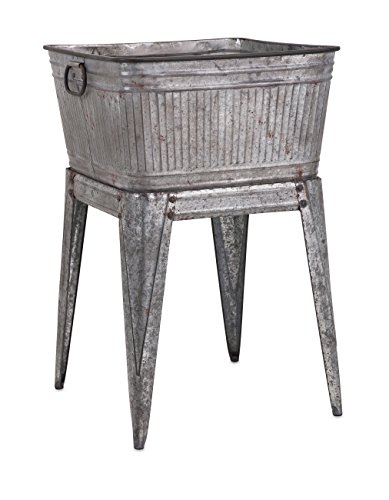 Benzara Multi-Functional Galvanized Metal Tub, Gray
