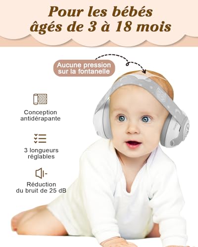Lilian&Gema 2 in 1 Baby Noise Cancelling Headphones, Adjustable Anti-Noise Headphones for Children Under 48 Months, Owl Design, Sleep and Activities, Hearing Protection for Babies