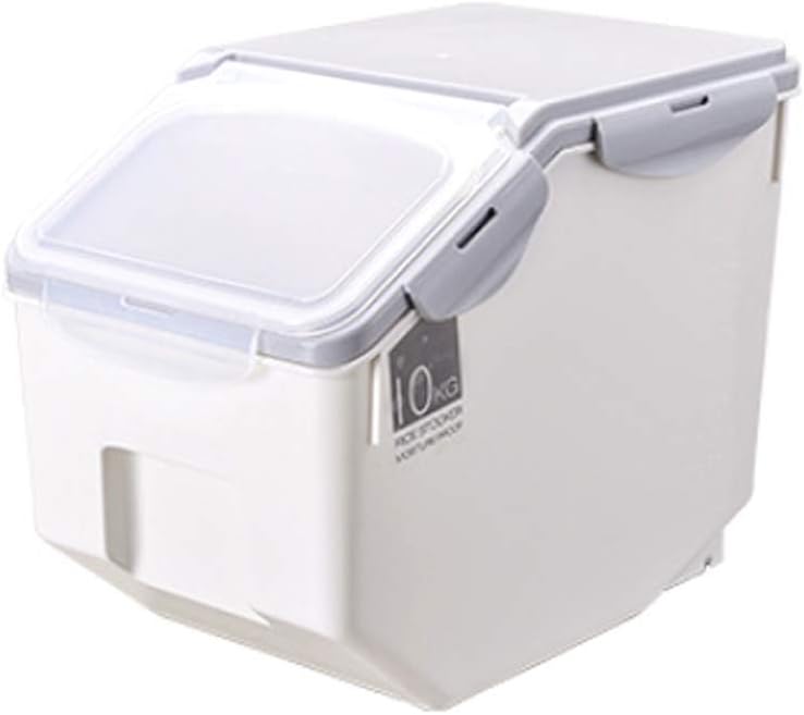 WOLFBUSH Rice Storage Container Plastic Kitchen Rice Box Sealed Cereal Grain Organizer with Wheels for Kitchen (22lb / 50 cup)