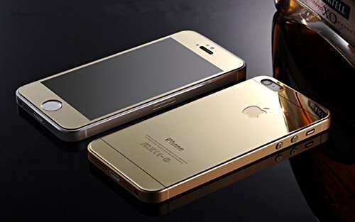 9 Tribals Iphone 5 (iphone 5S iphone 5C) Screen Protector, Front+back Mirror Tempered Glass Film Screen Protector Cover for Iphone 5 Iphone 5S Iphone 5C [2-pack][crystal Clear] (Gold)
