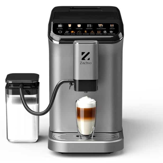 Cafetera Superautomática con Sistema de Leche–20 Bares, 7 Bebidas, 15 Niveles de Molido, Depósito de Agua de 1,5L, Doble Caldera, Control PID, Limpieza Automática,Pantalla Táctil，Café con Leche