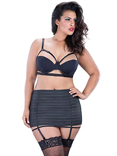 Oh la la Cheri Women's Plus Queen Size Bandage Garter Skirt with G-String, Black 2X