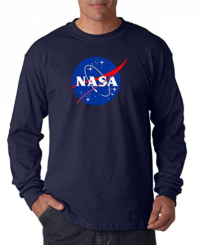 NASA Meatball Logo Long Sleeve Shirt Space Shuttle Rocket Science Geek Tee (X Large, Navy)