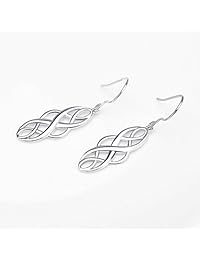 Pendientes de plata S925, plata maciza de ley pulida irlandés céltico de la buena suerte, nudo clásico que cuelga