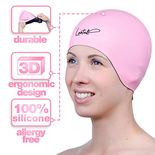 Swim Cap Reversible 3D - Swimming Cap Women Men - Silicone Swim Cap Waterproof- Best for Short and Medium Long Hair - Adult Swim Cap - Youth Swim Cap - Swim Hats (Black & Rose Quartz)