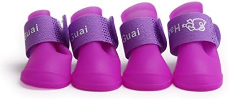 KYZ Puppy Anti-slip Waterproof Rubber dog Rain Shoes Pet Dog Rain Boots Summer (M, Purple)