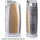 Quality! Compact! Power! For life! Alen T500 Designer Tower Air Purifier Smart Bundle HEPA-Pure Filter, 500 Sq. Ft., in Silver &amp; White with Maple Inlay
