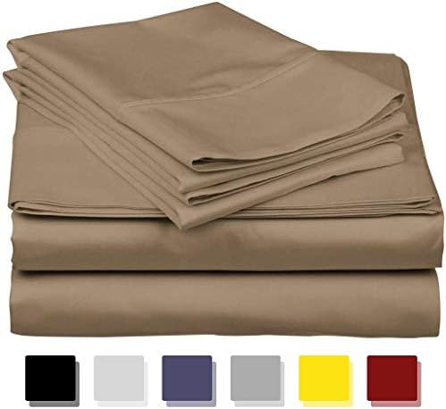 LUXURIOUS BEDDING 1000-Thread-Count 100% Egyptian Cotton Bed Sheets, 4-Pc Upto 18'' Deep Pocket (1 Fitted + 1 Flat + 2 pillowcase) Flat Sheet Super King Size(110x114in.),Taupe