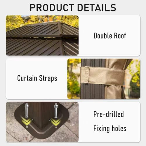 Domi 12x14ft Hardtop Metal Gazebo, Alloy Steel Frame with Double Roof, Netting & Curtains image 24