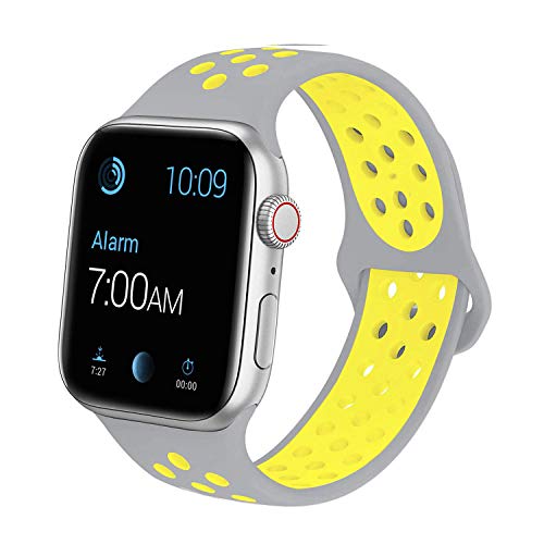 ایگرد | قیمت و خرید VIKATech Ersatz Armbänder für Apple Watch Armband 44mm  42mm, Weiche Silikon Ersatz Armbänder für iWatch Armband Series  6/5/4/3/2/1, S/M, Silver/Volt
