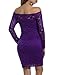 ACEVOG Women's Off Shoulder Lace Dress Long Sleeve Bodycon Casual Dresses (Small, Purple)