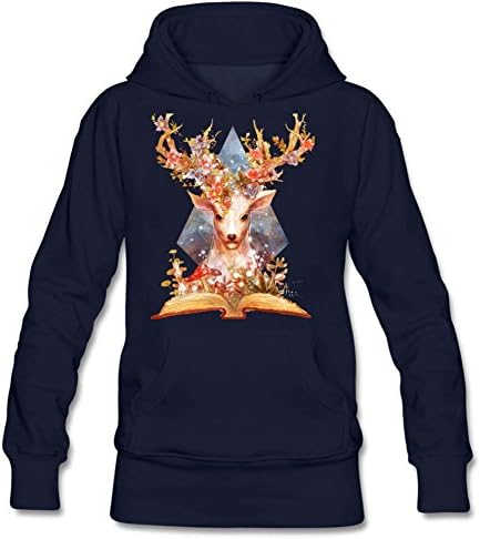 Women's Flower Deer Print Sweatshirt Pullover Hoodie Long Sleeve Sweatshirt Pullover Hoodie S Navy