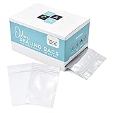 PACA 100 Resealable Smell Proof Bags - White Clear Plastic Foil Metallic Mylar Pouch Bag Airtight Flat Zipper for Food, Candy, Herbs & Spice Storage, (4 x 6)