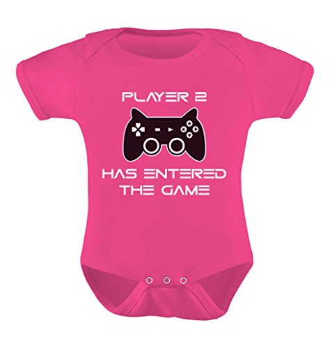 TeeStars - Player 2 Has Entered The Game - Gift for Second Child Baby Bodysuit 6M Wow pink