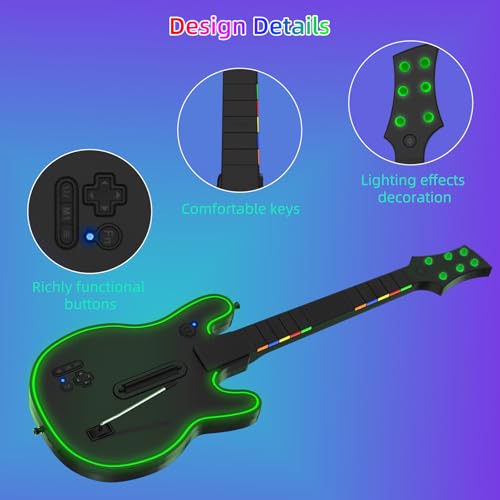Lyvix Wireless Guitar Controller for PS4/PS3/PC - For Guitar Hero, Rock Band, Clone Hero & Fortnite Festival, with Colorful Strap and RGB Light