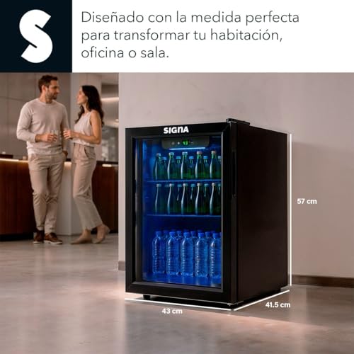 SIGNA Enfriador de Bebidas Frigobar Compacto Negro Mini Refrigerador de Acero Inoxidable Ideal Para Espacios Pequeños Frigobar Mini Multifuncional Mini nevera Latas De Refresco (48 Litros)