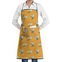 Vicrunning Caetoon Bees Aprons Bib for Mens Womens Personalized Lace Adjustable Adult Kitchen Waiter Aprons with Pockets